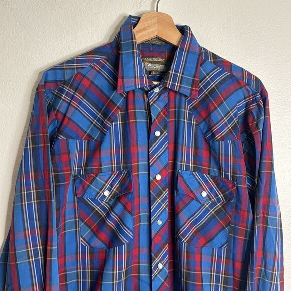 Plainsman mens Vtg long sleeve pearl snap button down western shirt size large - Picture 2 of 9